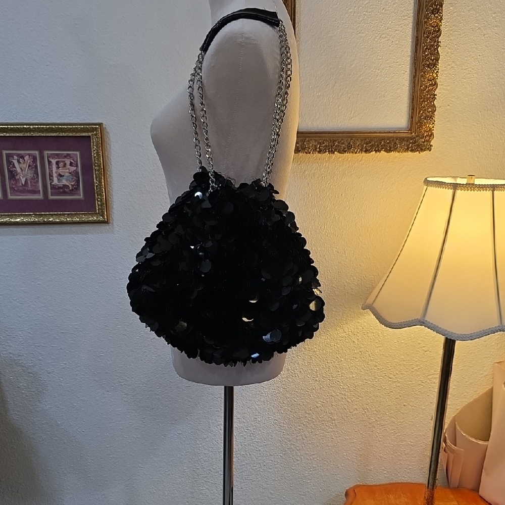 Chic Black Sequin Shoulder Bag - image 1